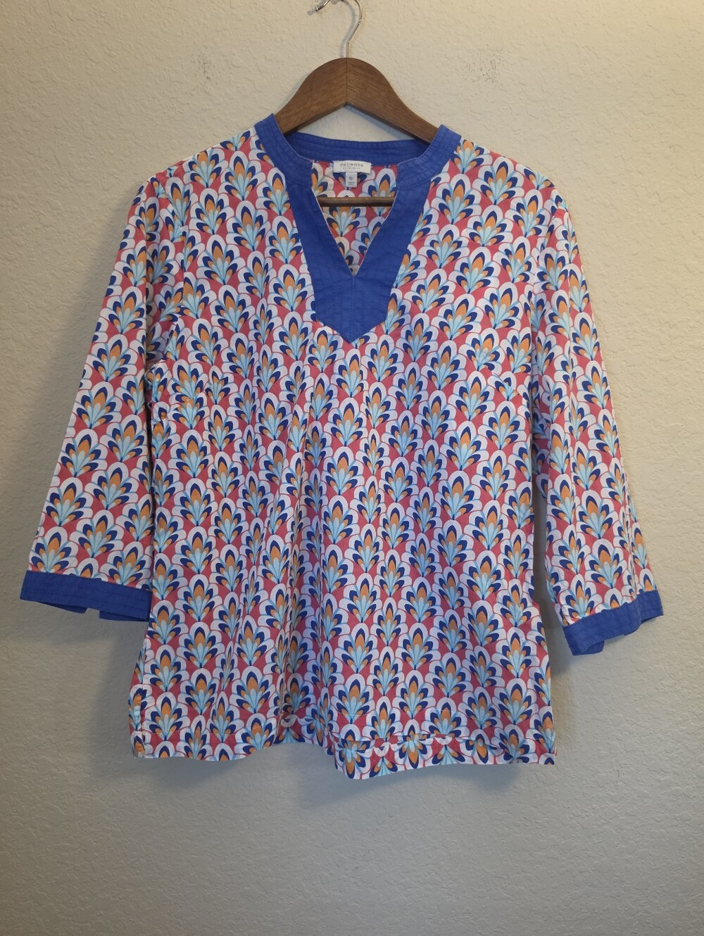 Talbots Petite Tunic Top Womens MP Pink Blue Orange Floral Coastal Tropical